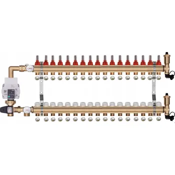rozdělovač topení Mosazný rozdělovač pro podlahové topení 17 s ČERPACÍ SKUPINOU WILO + PEX SPOJKY