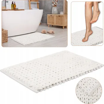 Koupelnová předložka Bílá pletená koupelnová předložka/kobereček 50x80 cm - SAVÁ plyšová mikrovlákno