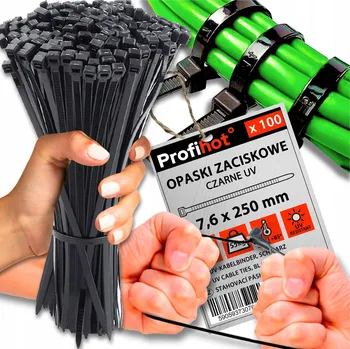 Organizace kabelů STHOVACÍ PÁSKY STAHOVACÍ PÁSKY ODOLNÉ PEVNÉ ČERNÉ UV 7,6x250 mm 100 ks