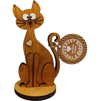 Dekorace z Řečice KOČKA ŠILHAVÁ 13cm mahagon