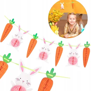 Velikonoční dekorace Papírová girlanda BANNER VELIKONOCE Mrkve Zajíčci Jaro 100 cm
