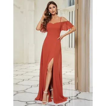 Dámské šaty Šifonové šaty pro družičky se špagetovými ramínky Barva: Oranžová, Velikost: 3XL