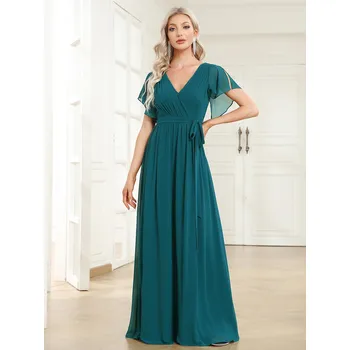 Dámské šaty Svatební šaty s výstřihem do V a volánkovými rukávy Barva: Tyrkysová, Velikost: 9XL