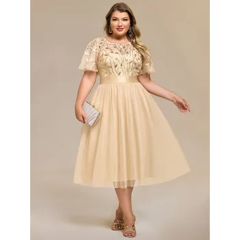 Dámské šaty Večerní šaty áčkového střihu s hlubokým výstřihem do V Barva: Zlatá, Velikost: 7XL