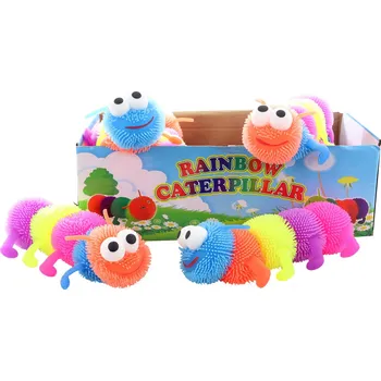 Figurka Housenka gumová elastická s bodlinkami a světlem mix barev