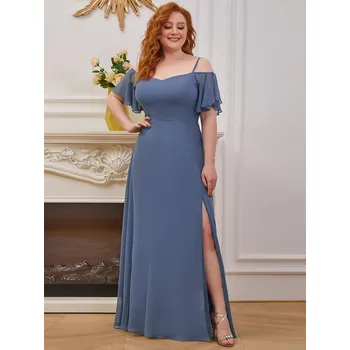 Dámské šaty Šifonové šaty pro družičky se špagetovými ramínky Barva: Mořská, Velikost: 6XL