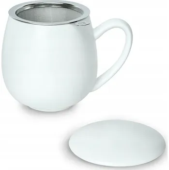Krásný matný hrnek s nálevníkem a víčkem, bílý, jako svatba dárek