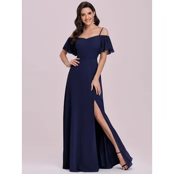 Dámské šaty šifonové šaty pro družičky se spadlými rukávky Barva: Tmavě Modrá, Velikost: 4XL