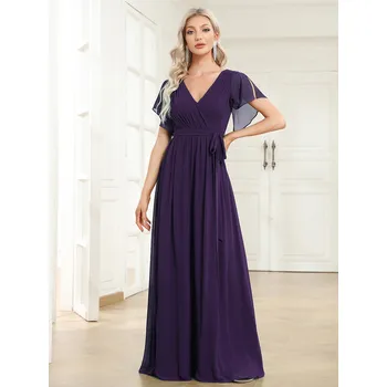 Dámské šaty Svatební šaty s výstřihem do V a volánkovými rukávy Barva: Fialová, Velikost: 7XL
