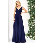 Elegantní dlouhé šaty na ples s dvojitým výstřihem do V Barva: Modrá, Velikost: 5XL