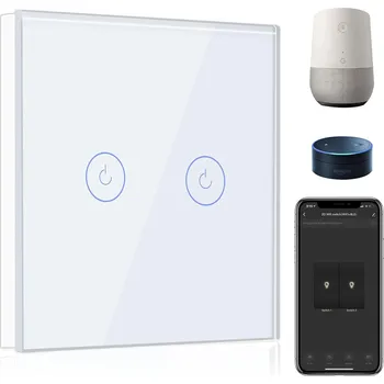 vypínač BSEED Dotykový Spínač Světla 2-Násobný Tvrzené Sklo Bílý 2 Kusy