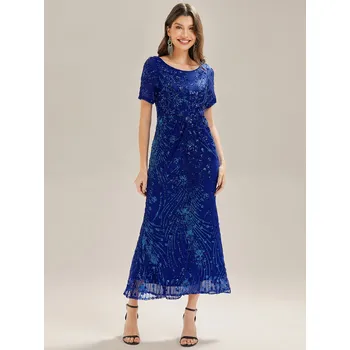 Dámské šaty Večerní šaty s přiléhavým vzorem a flitry Barva: Safírová, Velikost: 5XL