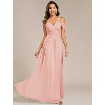 Dámské šaty Šaty pro družičky s krátkým rukávem a výstřihem do V Barva: Růžová, Velikost: L