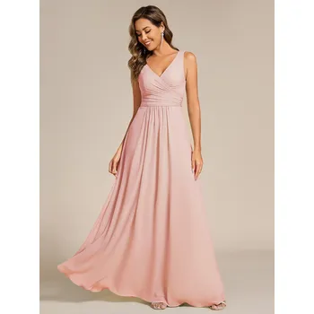 Dámské šaty Asymetrické šaty pro družičky s výstřihem do V Barva: Růžová, Velikost: 8XL