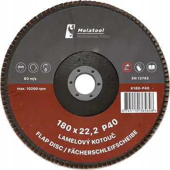 Brusný kotouč 5x Lamelový brusný kotouč Molatool Corundum 180 mm P40