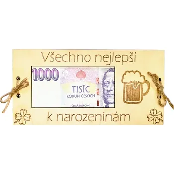 Dekorace z Řečice Dřevěná karta na peníze k narozeninám pivo