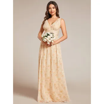 Dámské šaty Elegantní dlouhé šaty na ples s dvojitým výstřihem do V Barva: Zlatá, Velikost: 8XL
