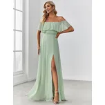 šifonové svatební šaty s odhalenými rameny a rozparkem Barva: Mátová, Velikost: 6XL