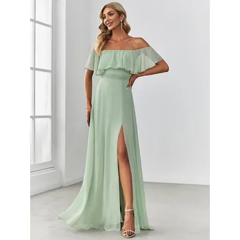 Dámské šaty šifonové svatební šaty s odhalenými rameny a rozparkem Barva: Mátová, Velikost: 6XL