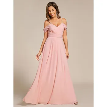Dámské šaty Šifonové šaty pro družičky s ramínky a spadlými rameny Barva: Růžová, Velikost: 8XL