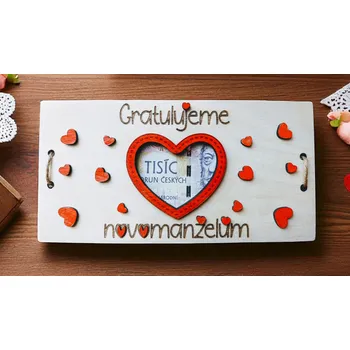Dekorace z Řečice Dřevěná dárková karta na peníze ke svatbě 20×10cm