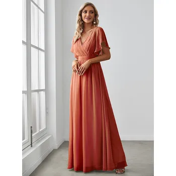 Dámské šaty Šaty pro družičky v áčkovém střihu s výstřihem a volánky Barva: Oranžová, Velikost: 9XL