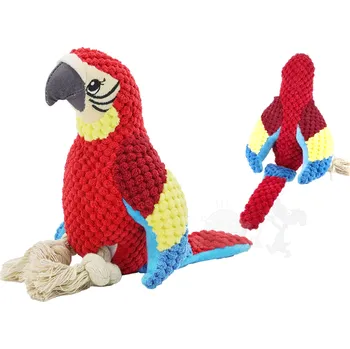 Hračka pro psa UNIQ PETS papoušek ARA pískací s uzly a šustícím ocasem 16x10x30cm