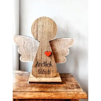 Dekorace z Řečice Dřevěný anděl štěstí 16cm