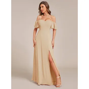 Dámské šaty Šifonové šaty pro družičky se špagetovými ramínky Barva: Korálová, Velikost: 3XL