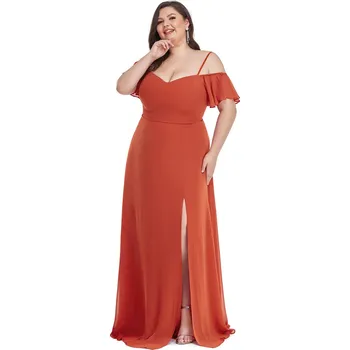 Dámské šaty Šifonové šaty pro družičky se špagetovými ramínky Barva: Oranžová, Velikost: 9XL