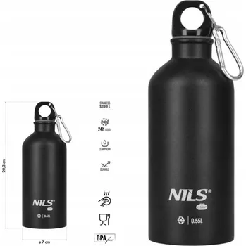 Láhev Černá cestovní láhev 550 ml NILS CAMP, izolovaná, ocelová