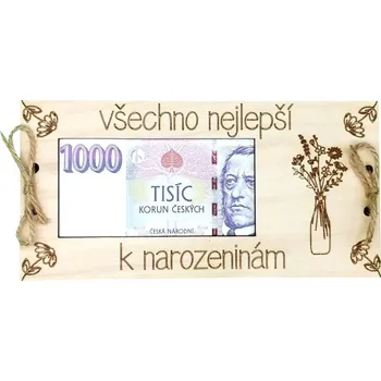Dekorace z Řečice Dřevěná dárková karta na peníze květiny