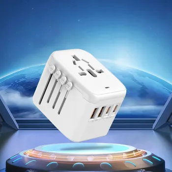 Cestovní adaptér VOOMY pro více než 170 zemí - 2x USB-A, 2x USB-C, bílý