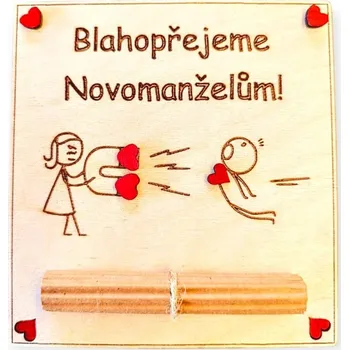 Dekorace z Řečice Dřevěné blahopřání ke svatbě.12cm.