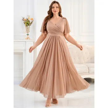 Dámské šaty Večerní flitrované šaty s plisovanou aplikací Barva: Růžovo-Zlatá, Velikost: 2XL