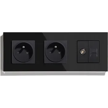 Elektrická zásuvka Skleněná trojitá zásuvka s internetem 2x RJ45