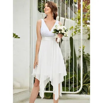 Dámské šaty Krajkové šifonové šaty na ples s výstřihem do V fotky Barva: Krémová, Velikost: 6XL