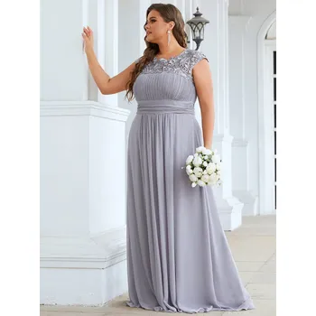 Dámské šaty Večerní šaty s krajkovým výstřihem a odhalenými zády Barva: Šedá, Velikost: 7XL