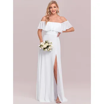 Dámské šaty šifonové svatební šaty s odhalenými rameny a rozparkem Barva: Bílá, Velikost: 7XL