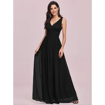 Dámské šaty Elegantní dlouhé šaty pro družičky s dvojitým výstřihem do V Barva: Černá, Velikost: 7XL