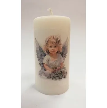 Svíčka Svíčka parafínová zdobená - válec 9,5cm - Andělka