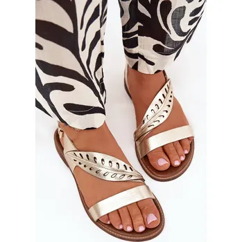 Dámské sandále Dámské kožené sandály na plochém podpatku Zazoo 3688 Barva: Zlatá, Velikost: 39