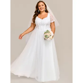 Dámské šaty Svatební šaty s krátkým rukávem a srdíčkovým výstřihem Barva: Bílá, Velikost: XL