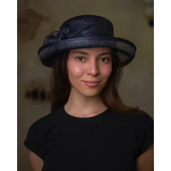 Šála SEEBERGER Cloche modrý slavnostní klobouček s ozdobou - ze sisálové slámy Velikost: Unisize (S-XL)