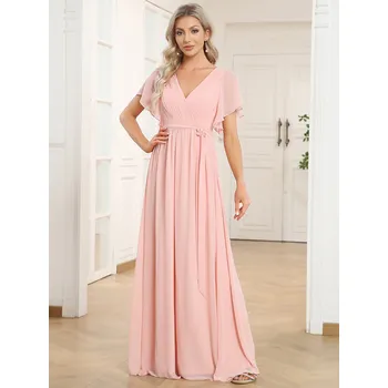 Dámské šaty Svatební šaty s výstřihem do V a volánkovými rukávy Barva: Růžová, Velikost: S