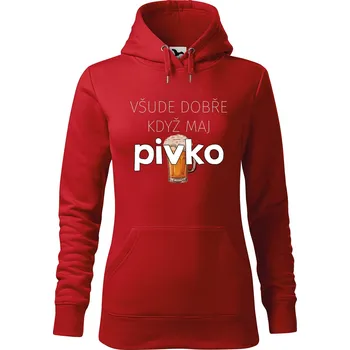 Dámská mikina DOBRÝ TRIKO Dámská mikina s potiskem Všude dobře pivko Velikost dámské mikiny: 2XL, Barva: Červená