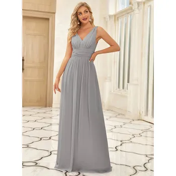 Dámské šaty Elegantní dlouhé šaty pro družičky s dvojitým výstřihem do V Barva: Šedá, Velikost: 6XL