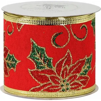 Stuha Drátovaná stuha, vánoční se třpytkami zdobením, vyztužená, 63 mm / 5 yardů, 13