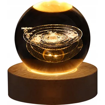 Lampička SKLENĚNÁ KOULE LAMPA STOLNÍ LED DEKORACE 3D SLUNEČNÍ SOUSTAVA