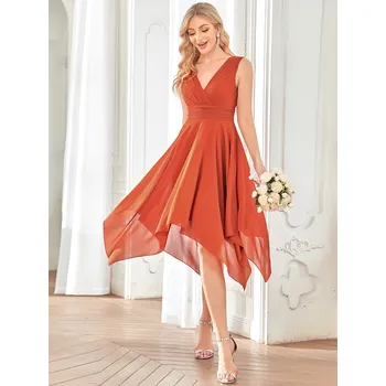 Dámské šaty Šifonové šaty midi pro družičky s asymetrickým lemem Barva: Oranžová, Velikost: 8XL